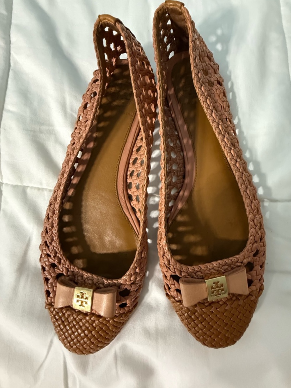 Tory Burch Woven Bow Ballet Flats in Brown